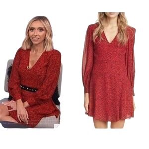 Alice + Olivia women's polly Red Leopard Print Long Sleeve Mini‎ Dress size 4